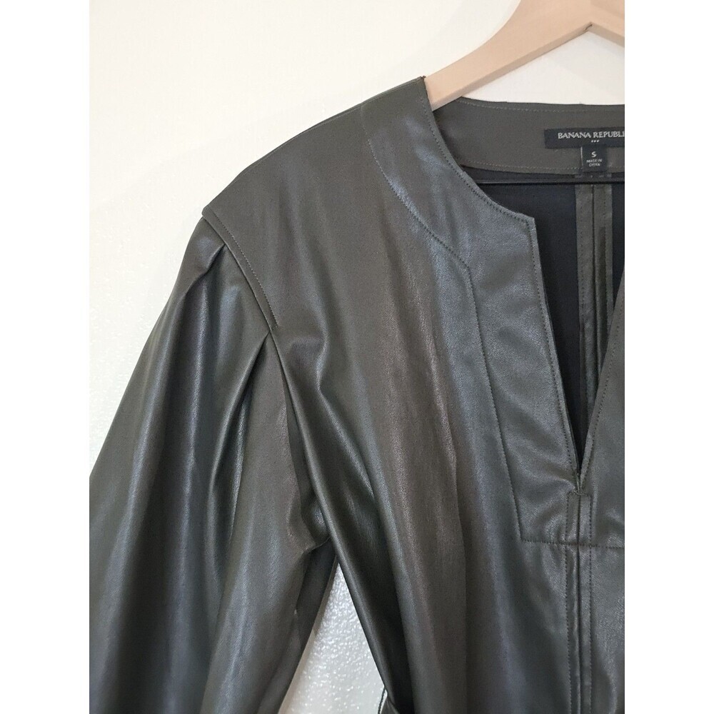 Banana Republic Womens S Olive Faux Leather Belted Tunic Top 3/4 Sleeve - Picture 4 of 13